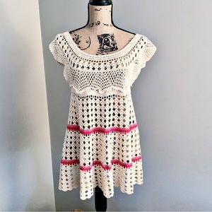 White and Pink Crochet Women Top